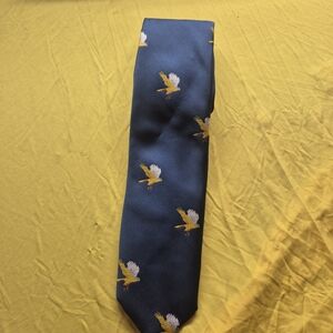 The Men's Store Navy Silk Tie with Yellow & White Bird Motifs